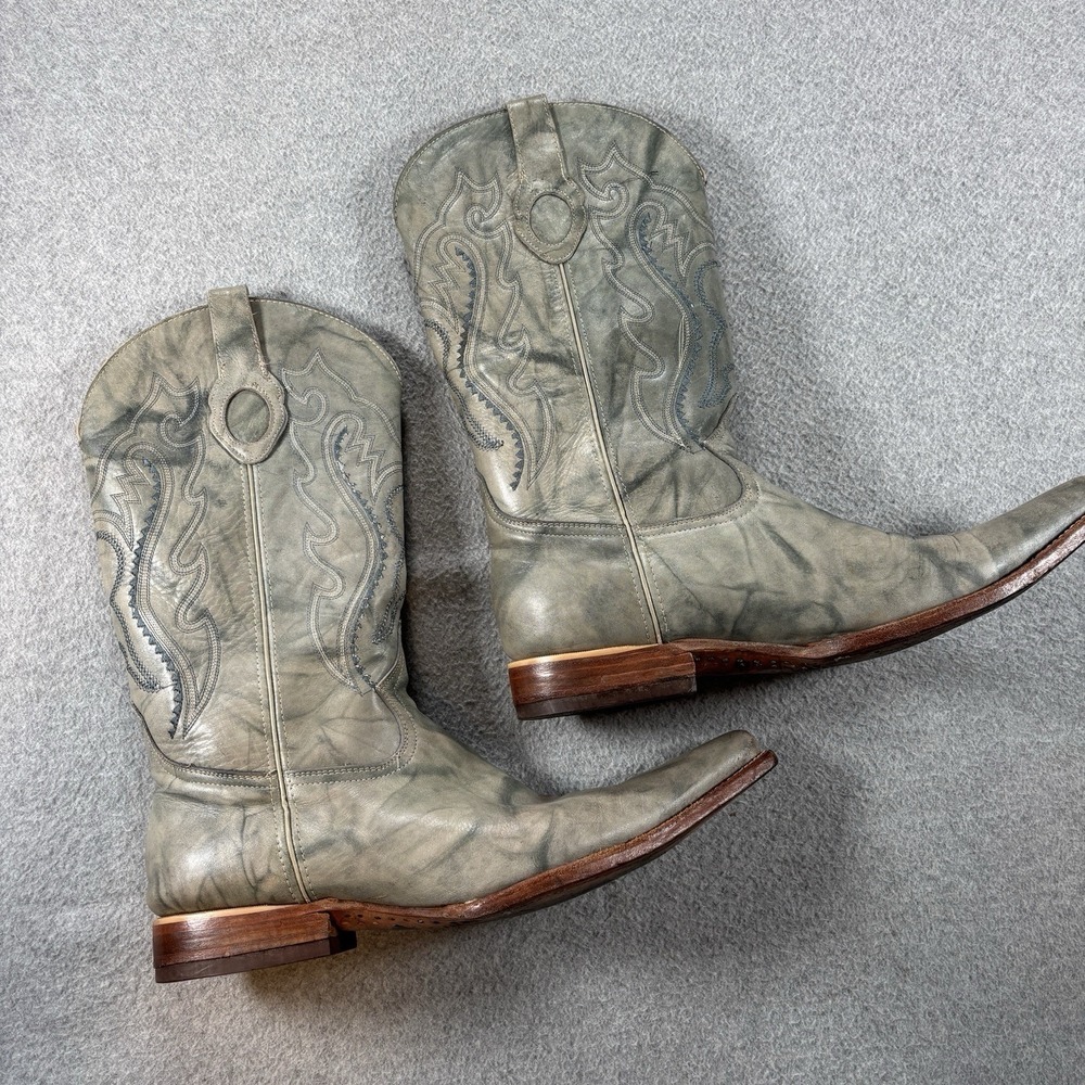 Aguila Real Western Cowboy Boots Mens Size 10 Gray Distressed Leather Square Toe - Picture 5 of 16
